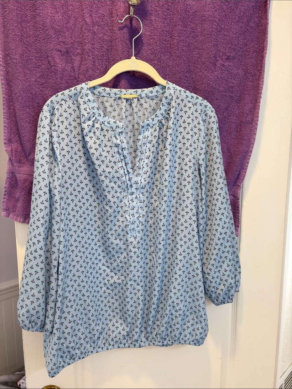 Dana Buchman Light Blue Nautical -Print Peasant Blouse